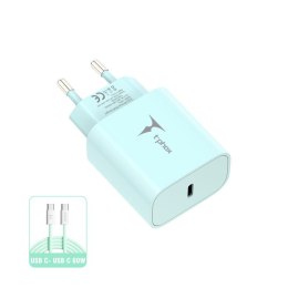 Ładowarka sieciowa T-PHOX MODERATE SERIES T-PP11 20W + KABEL USB-C/USB-C 60W GREEN