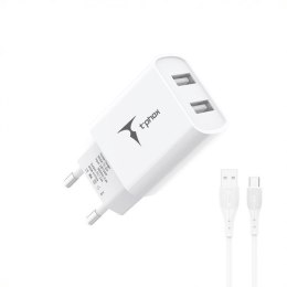 Ładowarka sieciowa T-PHOX POCKET SERIES 2xUSB TCC-224 2.4A 12W + KABEL USB-C 1M WHITE