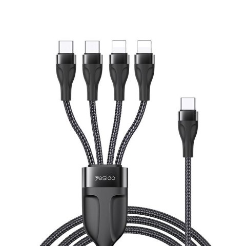 Yesido Kabel CA110 Type-C-4w1 (2xType-C + 2xLightning) 1.2m 4A, BLACK / CZARNY