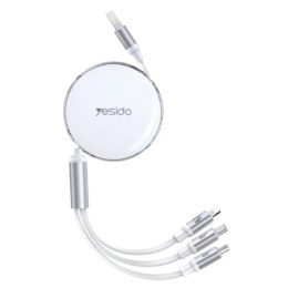 Yesido Kabel CA117 3w1 2.4A 1.2m (automatycznie zwijany), WHITE / BIAŁY