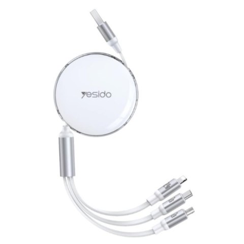 Yesido Kabel CA117 3w1 2.4A 1.2m (automatycznie zwijany), WHITE / BIAŁY