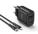 Yesido ładowarka sieciowa YC52 PD 30W QC USB-A+C +iP + Kabel 27W Type-C - Lightning 1m, BLACK / CZARNY