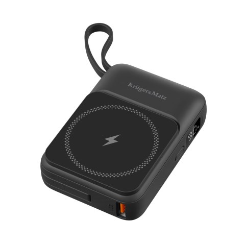 POWERBANK indukcyjny Kruger&Matz 10000 mAh magnetyczny z kablem czarny