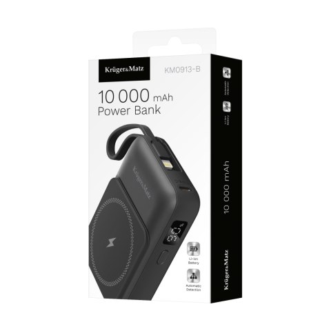 POWERBANK indukcyjny Kruger&Matz 10000 mAh magnetyczny z kablem czarny