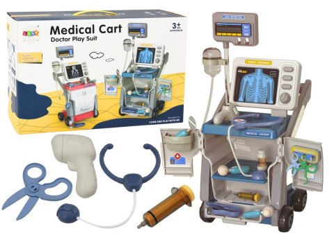 Zestaw Małego Doktora Wózek Medyczny RTG EKG Światła Niebieski 16 el.