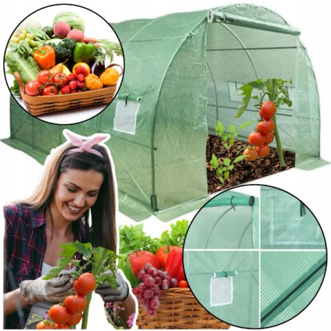 Tunel Ogrodowy Foliowy Szklarnia Na Warzywa Okna Zielony UV 4,5x2x2 M 9M²