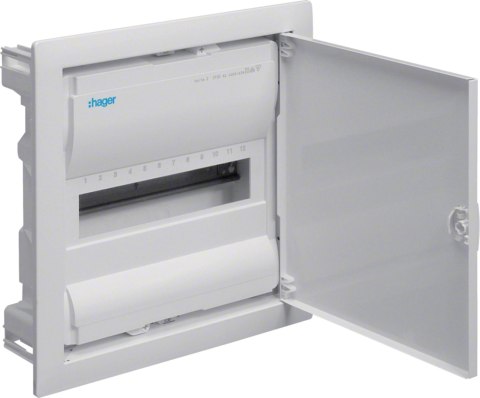 Rozdzielnica podtynkowa z drzwiami metalowymi, 1 rząd, 12 modułów, IP30, HAGER Volta VU12NE