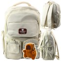 Plecak Miejski Szkolny Kapibara Brelok Przypinki Beżowy Kremowy 25L 42cm