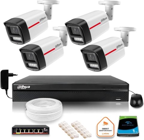 Zestaw monitoringu IP DAHUA 4 kamery zewnętrzne WizColor 2K 50m