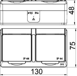 Hermes Gniazdo hermetyczne podwójne natynkowe z uziemieniem 16A IP44 z klapką dymną GNT 0322‑01