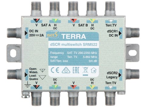 MULTISWITCH PRZELOTOWY UNICABLE I/II SRM-522 5 WEJŚĆ / 5 WYJŚĆ + 2 WYJŚCIA UNICABLE TERRA