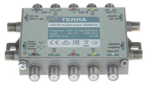 MULTISWITCH PRZELOTOWY UNICABLE I/II SRM-522 5 WEJŚĆ / 5 WYJŚĆ + 2 WYJŚCIA UNICABLE TERRA