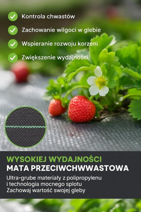 Agrotkanina Czarna 160 cm x50m UV 90g Antychwastowa Agrowłóknina + Kotwy