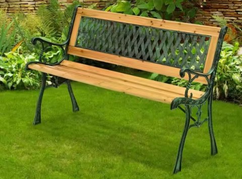 Ławka Ogrodowa Drewniana Metalowa Ławeczka Parkowa Ogrodowa z oparciem