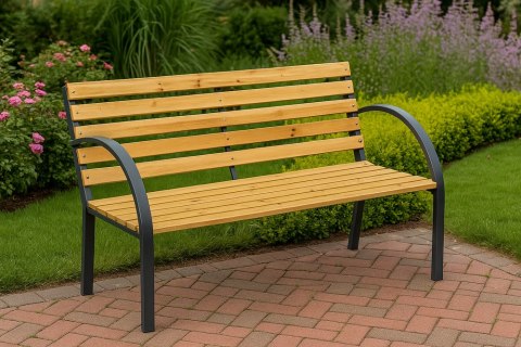 Ławka Ogrodowa Drewniana Metalowa Ławeczka Parkowa z oparciem
