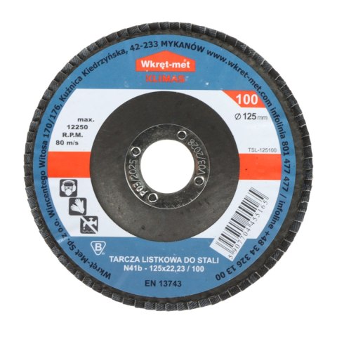 TARCZA LISTKOWA DO STALI TSL-125100 125 mm WKRĘT-MET KLIMAS