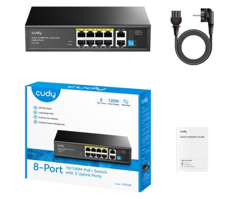 SWITCH POE FS1010P 8-PORTOWY + 2X UPLINK CUDY
