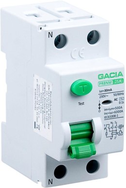 Wyłącznik różnicowoprądowy 6kA 2P 25A 30mA typ: AC GACIA PR8NM 2P 25A 30MA AC