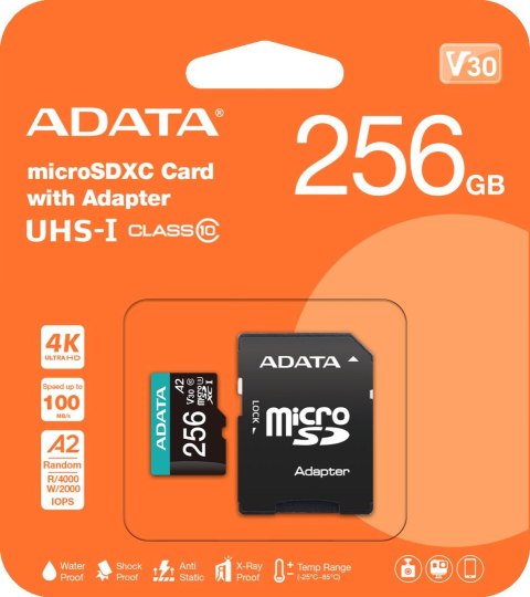 Adata Karta pamięci microSD Premier Pro 256 GB UHS1 U3 V30 A2 + adapter