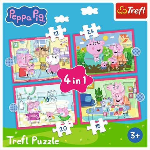 Puzzle - 4w1 (12, 15, 20, 24) - Peppa uwielbia przygody - Świnka Peppa - Trefl 34672