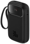 Powerbank Baseus QPow 2 10000mAh 30W z 2 wbudowanymi kablami USB-C - czarny