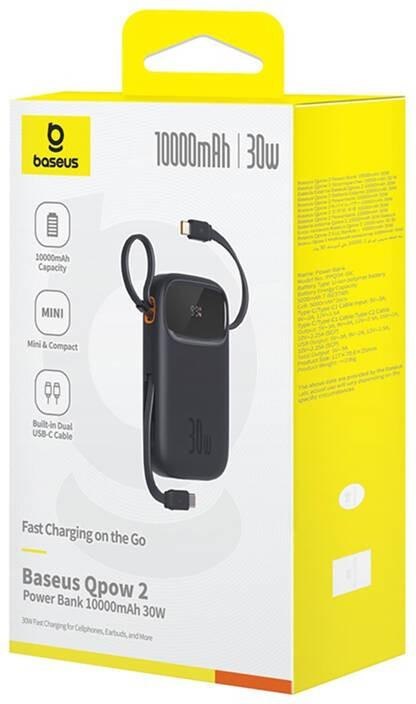 Powerbank Baseus QPow 2 10000mAh 30W z 2 wbudowanymi kablami USB-C - czarny
