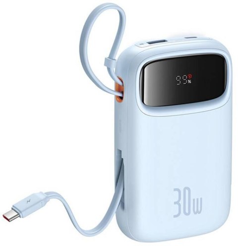 Powerbank Baseus QPow 2 10000mAh 30W z 2 wbudowanymi kablami USB-C - niebieski