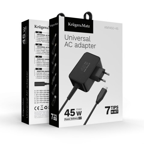 Zasilacz uniwersalny Kruger&Matz 45W z funkcją Power Delivery 7 końcówek
