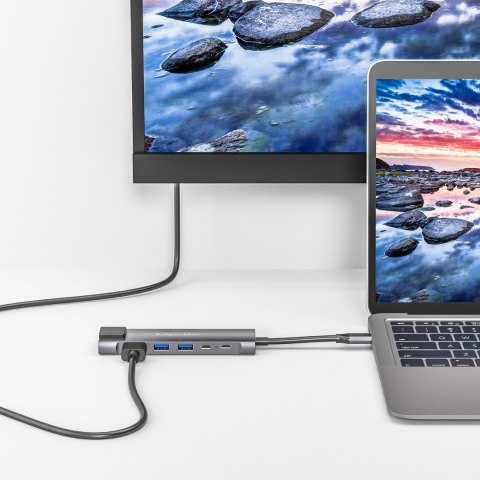 Adapter (HUB) USB typu C na HDMI/2x USB3.0/2x USB typu C/RJ45