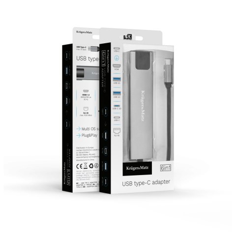 Adapter (HUB) USB typu C na HDMI/2x USB3.0/2x USB typu C/RJ45