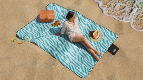 Koc mata piknikowa z izolacją i długim paskiem 200x300 cm TEESA - niebieski kłos