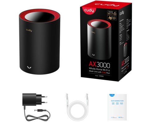 DOMOWY SYSTEM WI-FI MESH M3000(1-PACK)-BLACK Wi-Fi 6 2.4 GHz, 5 GHz, 574 Mb/s + 2402 Mb/s CUDY