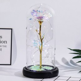 Wieczna Róża W Kopule Kryształowa Kolorowa Oświetlenie LED 21x11cm