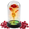 Wieczna Kryształowa Róża w Kopule z Oświetleniem LED Czerwona 21x11cm