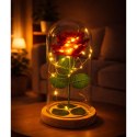 Wieczna Róża W Szkle Kopuła Oświetlenie LED Czerwona 21x11cm