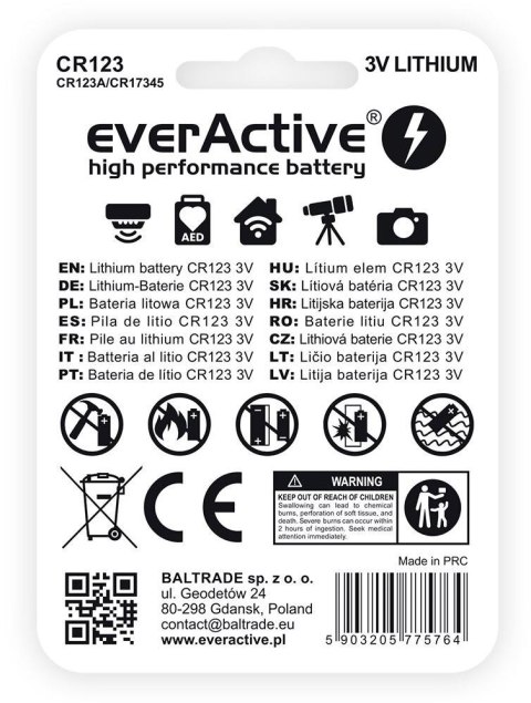 Bateria CR123 CR123A everActive (blister 1 szt.)