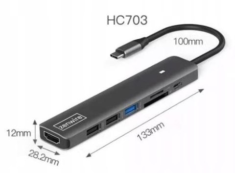 HUB ADAPTER USB-C 7w1 HDMI 4K USB 3.0 SD PD Zenwire BS-HC703