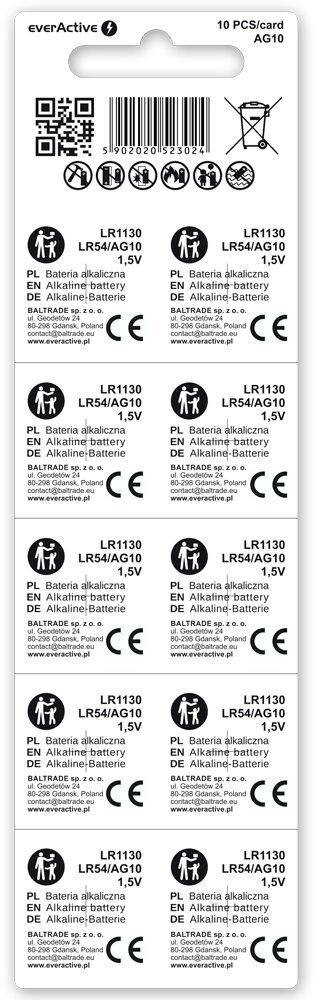 Bateria AG10 / G10 / LR54 / LR1130 everActive 1,5V (blister 10 szt.)