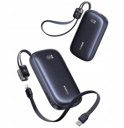 Powerbank Baseus EnerFill FC21 20000 mAh 22,5 W USB-A USB-C czarny z odłączanym kablem Lightning