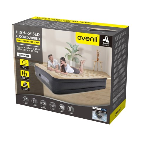 Duży, wysoki, pompowany materac AVENLI z wbudowaną pompką 203x157x47