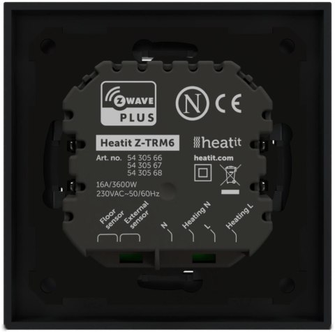 Termostat Heatit Z-TRM6 Black Matt Z-Wave Thermostat 3600W 16A 868,4 Mhz