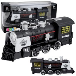 Klasyczna Lokomotywa Czujnik Przeszkód Dym Światła Dźwięki Czarna