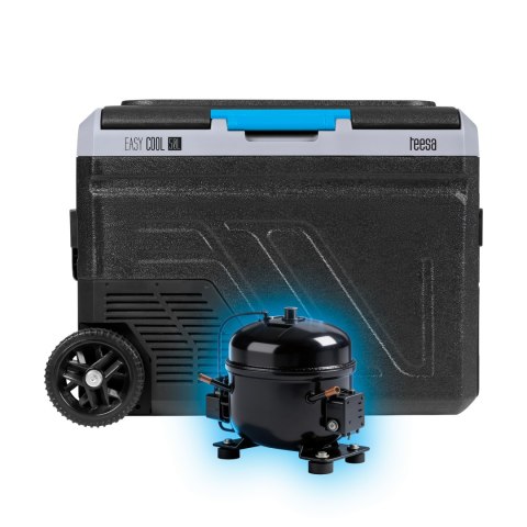 Profesjonalna lodówka turystyczna kompresorowa TEESA z funkcją mrożenia 50L DC12/24 AC 230V, duże koła i solidna rączka , Blueto