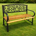 Ławka Ogrodowa Park Taras Ogród Metalowe Oparcie Drewniana Zdobiona 118 cm