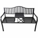 Ławka Ogrodowa Taras Ogród Park Metalowa Oparcie Stolik Czarna 150 cm