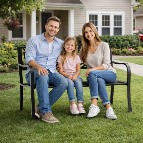 Ławka Ogrodowa Taras Ogród Park Metalowa Oparcie Zdobiona Czarna 127 cm