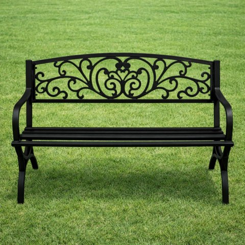 Ławka Ogrodowa Taras Ogród Parkowa Metalowa Oparcie Zdobiona Czarna 127 cm