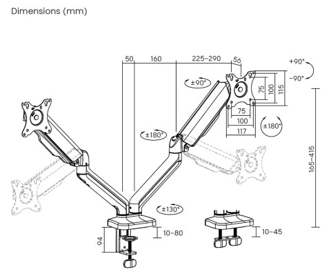 UCHWYT BIURKOWY DO MONITORA, NA SPRĘŻYNIE GAZOWEJ BRATECK-LDT46-C024E BRATECK