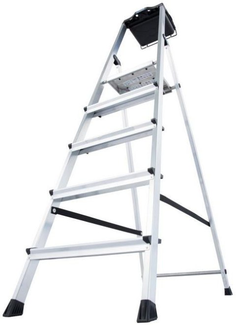 Drabina aluminiowa jednostronna Krause SECURY MultiGrip 1x5 z półką 126535