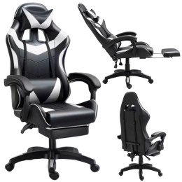 Fotel Gamingowy LEAN Obrotowy Biurowy Z Podnóżkiem Poduszki Czarno-Biały